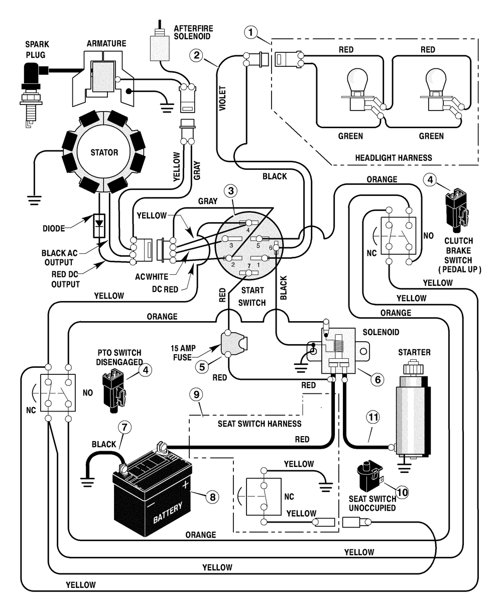 Electrical System Diagram and Parts List for 425007X92C 2003 Briggs and Stratton Lawn Tractor